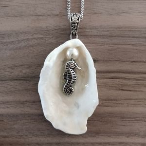 Handcrafted Oyster Shell Necklace Seahorse & Pearl